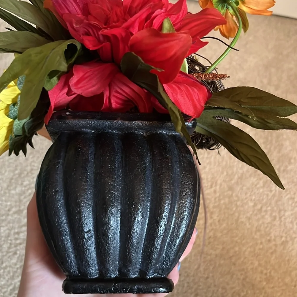 Faux Floral Arrangement in Black Vase